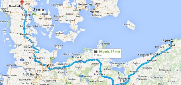 Route from Poland to Denmark